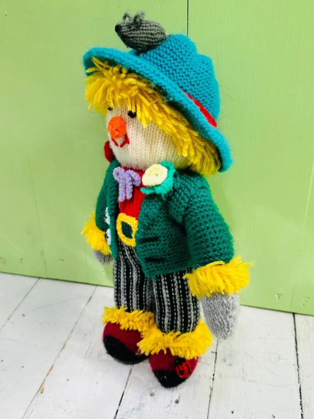 Vintage Jean Greenhowe Sam Scarecrow Hand Knit Doll 13.5